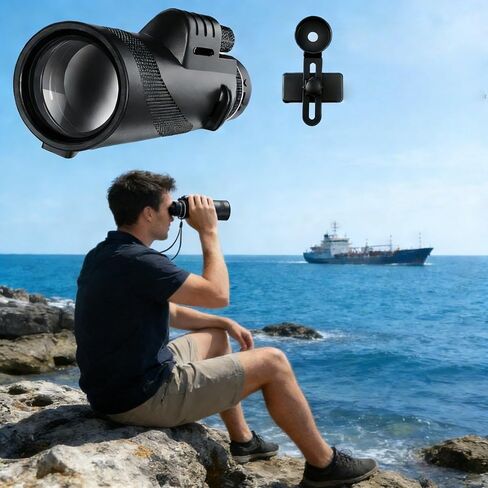 تلسكوب محمول عالي الدقة 40 × 60 مع عدسة فيلم خضراء ومشبك هاتف للتخييم والتنزه ومشاهدة الطيور باللون الأسود in Kuwait