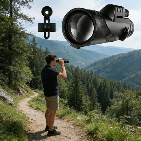 تلسكوب محمول عالي الدقة 40 × 60 مع عدسة فيلم خضراء ومشبك هاتف للتخييم والتنزه ومشاهدة الطيور باللون الأسود in Kuwait