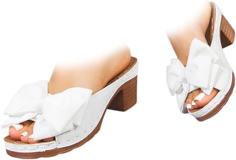 Women's Retro Bow Lightweight Casual Sandals Slip On Block Heel Summer Shoes Open Toe Cute Wide Width Sandals Dressy Comfortable Bow Platform Sandals in Kuwait