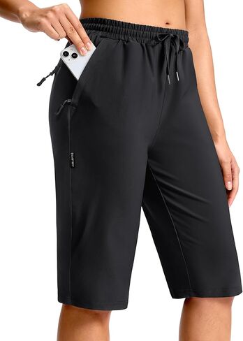 SANTINY Women's 13" Long Hiking Shorts with 3 Zipper Pockets Quick Dry Lightweight Bermuda Knee Length Shorts for Women in Saudi Arabia