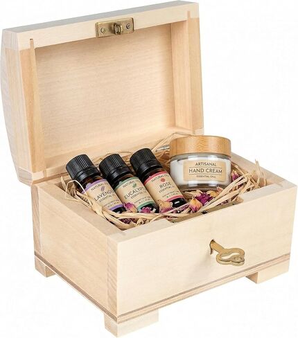 Creative Deco Small Wooden Jewelry Box | Lockable Storage Box with Lock & Key | 4.17 x 2.95 x 2.95 in | Plain, Unpainted & Unfinished | Keepsake Trinket Treasure Chest in Saudi Arabia
