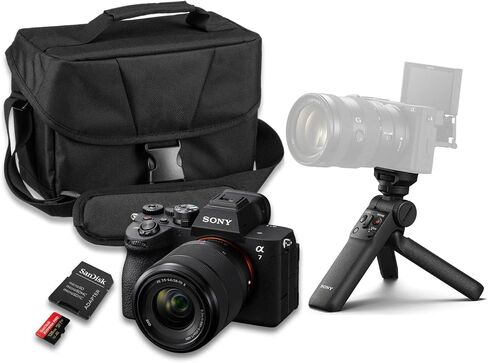 كاميرا Sony a7 V بدون مرآة مع عدسة FE مقاس 28-70 مم f/3.5-5.6 OSS II + مقبض التصوير اللاسلكي Sony GP-VPT3 + SanDisk Extreme Pro سعة 128 جيجابايت + حقيبة حمل الكاميرا + المزيد (حزمة مكونة من 16 قطعة) in Kuwait