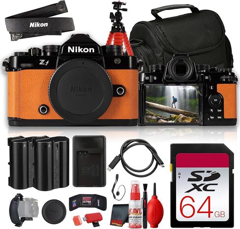 كاميرا نيكون Zf بدون مرآة بإطار كامل برتقالية 24.5 ميجابكسل مع تسجيل EXPEED 7 4K وتصميم مستوحى من الطراز القديم (13599) + بطاقة 64 جيجابايت + بطارية EN-EL15C + حقيبة كاميرا + شاحن + المزيد (حزمة مكونة من 17 قطعة) in Kuwait