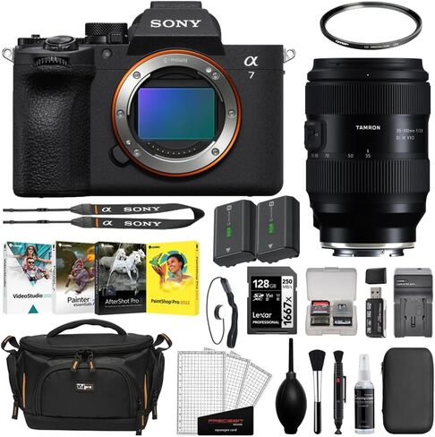 Sony Alpha a7 V Mirrorless Digital Camera | Body Bundle with Tamron 35-100mm f/2.8 Di III VXD Lens + 128GB SDXC Memory Card + UV Filter + Extra Battery + Charger + Camera Bag (14 Items) in Kuwait