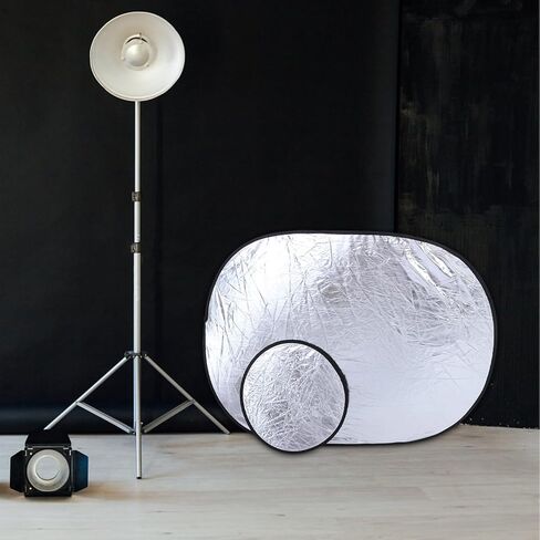 SHOWERORO 2pcs Collapsible Photography Light Reflectors Board Portable Silver White Soft Diffuser for Outdoor Studio Photo Shoot Lighting in Kuwait