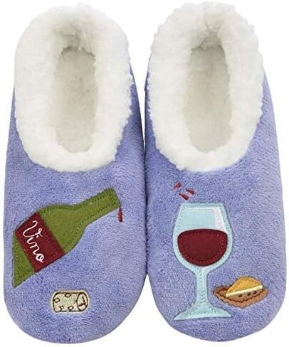 Snoozies Pairable Slipper Socks | House Slippers for Women, Fuzzy Slipper Socks |ith Unique Designs, Non Slip Socks - Wine Time - Large in Saudi Arabia