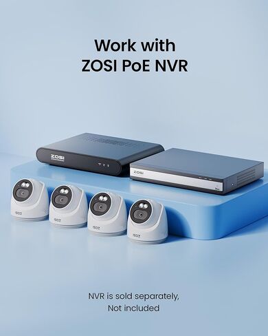 ZOSI 4MP 2.5K PoE Add-On Security Camera Outdoor, 1440p Surveillance IP Camera for Home Security, 100ft Night Vision, AI Human Vehicle Detection, Two-Way Audio, Works with Our PoE NVR Only in Saudi Arabia