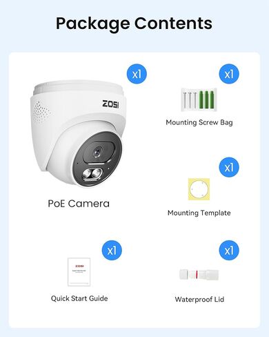 ZOSI 4MP 2.5K PoE Add-On Security Camera Outdoor, 1440p Surveillance IP Camera for Home Security, 100ft Night Vision, AI Human Vehicle Detection, Two-Way Audio, Works with Our PoE NVR Only in Saudi Arabia
