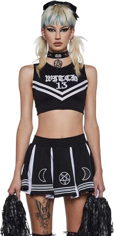 Dolls Kill Coven Cheerleader Costume Set by Trickz N' Treatz Witchy Pleated Skirt & Pom Pom Outfit in Saudi Arabia