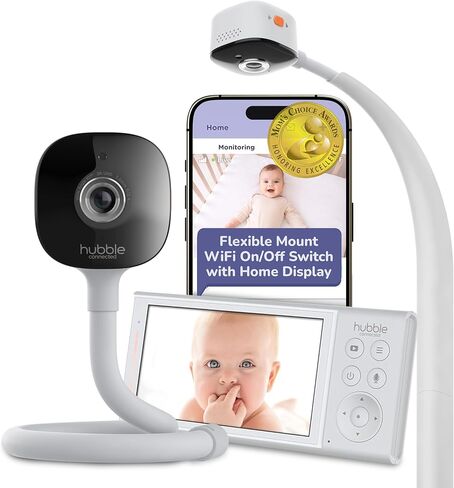 شاشة كاميرا الأطفال GoBaby AI Pro من HUBBLE CONNECTED - كاميرا بدقة 2K فائقة الوضوح مع شاشة عرض منزلية عالية الدقة مقاس 5 بوصات - وجه مغطى، دوران، تنبيهات حقيقية للبكاء، مدرب للنوم ومهدئ، مع حامل مرن، كابلات طاقة in Kuwait