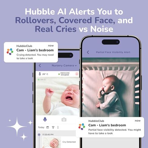 شاشة كاميرا الأطفال GoBaby AI Pro من HUBBLE CONNECTED - كاميرا بدقة 2K فائقة الوضوح مع شاشة عرض منزلية عالية الدقة مقاس 5 بوصات - وجه مغطى، دوران، تنبيهات حقيقية للبكاء، مدرب للنوم ومهدئ، مع حامل مرن، كابلات طاقة in Kuwait