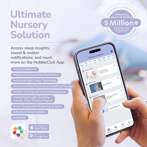 شاشة كاميرا الأطفال GoBaby AI Pro من HUBBLE CONNECTED - كاميرا بدقة 2K فائقة الوضوح مع شاشة عرض منزلية عالية الدقة مقاس 5 بوصات - وجه مغطى، دوران، تنبيهات حقيقية للبكاء، مدرب للنوم ومهدئ، مع حامل مرن، كابلات طاقة in Kuwait