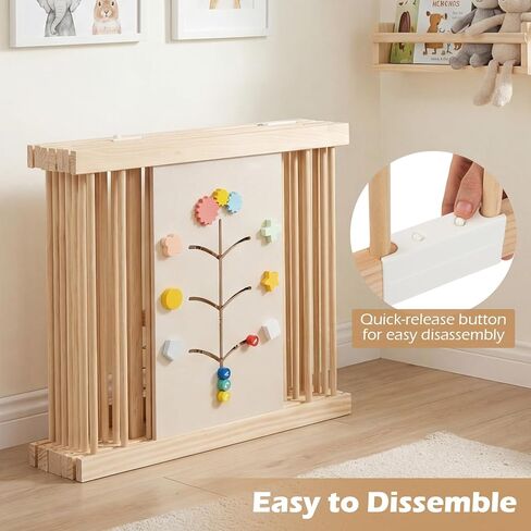 INFANS Wooden Baby Playpen with Adjustable Size & Shape, 8 Panels, Child Proof Lock, Easy to Assemble, 63" x 63" Portable Play Yard for Babies Toddlers in Kuwait