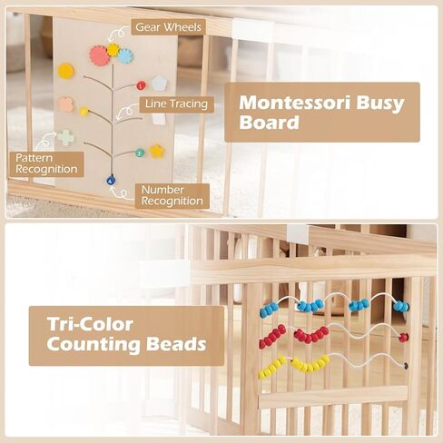 INFANS Wooden Baby Playpen with Adjustable Size & Shape, 8 Panels, Child Proof Lock, Easy to Assemble, 63" x 63" Portable Play Yard for Babies Toddlers in Kuwait