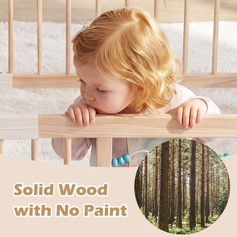 INFANS Wooden Baby Playpen with Adjustable Size & Shape, 8 Panels, Child Proof Lock, Easy to Assemble, 63" x 63" Portable Play Yard for Babies Toddlers in Kuwait