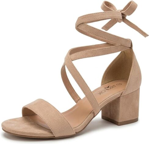 TruFox Women's Strappy Low Block Heels, Tie Up Open Toe Sandals | Lace-Up Heels, Wrap-Around Design, Cushioned Insole for All-Day Comfort - Great for Parties & Weddings in Saudi Arabia