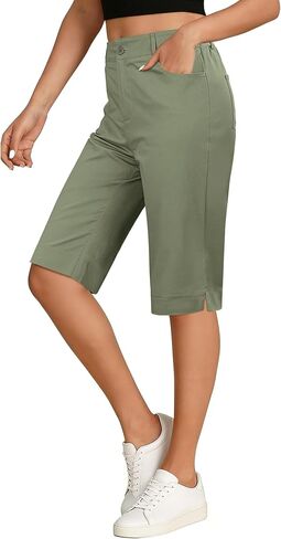 luvamia Bermuda Shorts for Women Knee Length High Waisted Side Split Elastic Waist Summer Dressy Casual Long Chino Shorts in Saudi Arabia