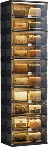 JEKO&JEKO 10-Tier Double Column Foldable Purse and Handbag Storage Cabinet, Black Large Organizer with Magnetic Doors in Saudi Arabia