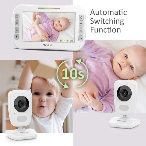 جهاز مراقبة الأطفال بالفيديو من AXVUE، حاوية محمولة بتصميم نحيف مريح، شاشة مقاس 5.0 بوصات وكاميرتين، نطاق يصل إلى 1000 قدم، عمر بطارية يصل إلى 8 ساعات، التحدث في اتجاهين، رؤية ليلية، مراقبة درجة الحرارة، بدون شبكة WiFi. in Kuwait