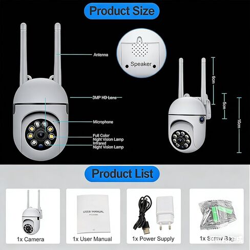 Smart Security Camera WiFi Indoor/Outdoor 1440P with Auto Tracking, Color Night Vision, 3-Way Audio, Motion Detection, Easy Setup, Memory Card not Included in Saudi Arabia