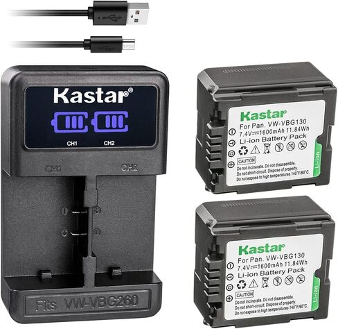 شاحن بطارية USB Kastar VW-VBG130 LED2 متوافق مع باناسونيك VDR-D230 VDR-D310 VDR-D58GK Lumix DMC-L10 DMC-L10K DMC-L10KEB-K DMC-L10KEG-K AG-AC7 AG-AF100 AG-AF105A AG-AC130 in Kuwait