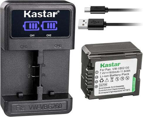 شاحن بطارية USB Kastar VW-VBG130 LED2 متوافق مع باناسونيك VDR-D230 VDR-D310 VDR-D58GK Lumix DMC-L10 DMC-L10K DMC-L10KEB-K DMC-L10KEG-K AG-AC7 AG-AF100 AG-AF105A AG-AC130 in Kuwait