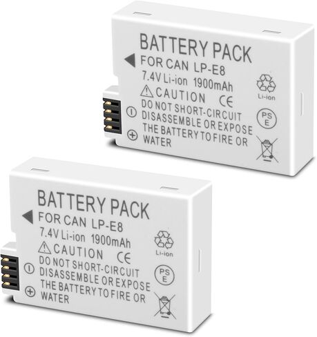 عبوتان من بطاريات بديلة LP-E8 متوافقة مع Canon EOS Rebel T5i، T4i، T3i، T2i، Kiss X4، Kiss X5، Kiss X6، LC-E8E، EOS 550D، EOS 600D، EOS 650D، EOS 700D DSLR كاميرا رقمية، 1900 مللي أمبير في الساعة in Kuwait
