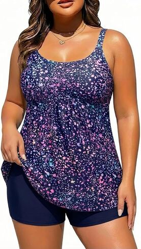 Holipick Plus Size 2 قطعة ملابس السباحة - نساء Tankini بدلات الاستحمام متدفق مع القمامة مع الصبي in Saudi Arabia