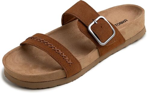 Minnetonka Gideon - صندل نسائي بحزامين مع حزام بإبزيم قابل للتعديل، ولمسات معدنية ومخيطة، وبطانة من الألياف الدقيقة in Kuwait