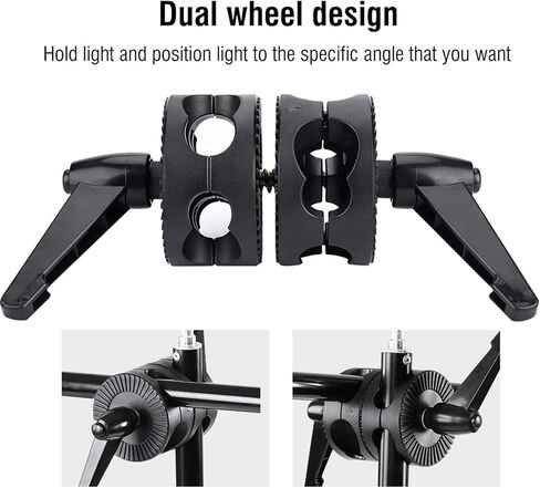 محول دعم قوس عاكس، ملحق حامل ضوء دوار مزدوج العجلات، أسود - دوران زاوية قابل للتعديل، هيكل بلاستيكي متين، مثالي لإضاءة التصوير الفوتوغرافي in Kuwait