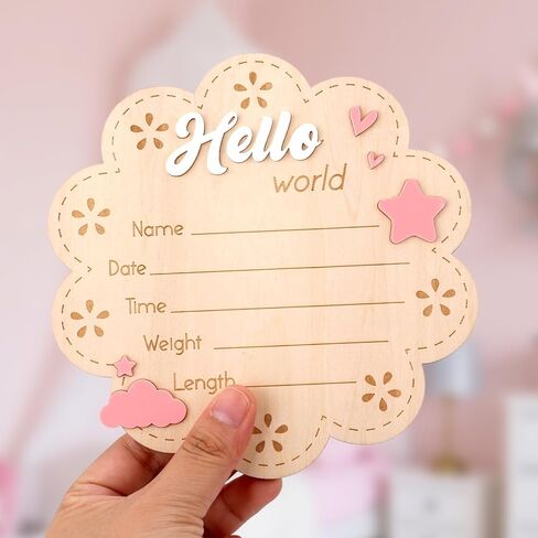 لافتات Hello World لحديثي الولادة، لافتة إعلان ترحيب خشبية لطيفة مع حامل لوحة اسم الميلاد لدعائم الصور وديكور حضانة الطفل في المستشفى in Kuwait
