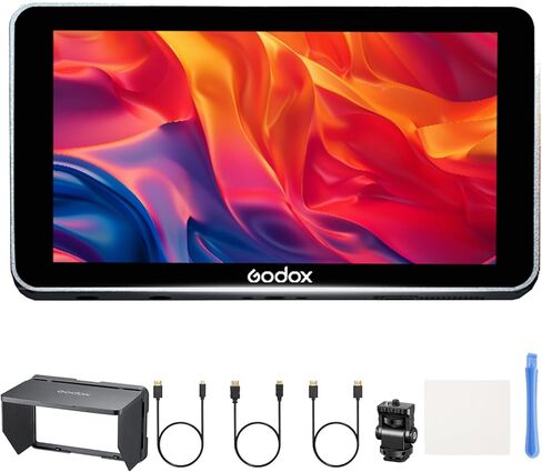 شاشة مراقبة ميدانية لكاميرا Godox GM6S Pro Kit 2 DSLR، شاشة لمس 5.5 بوصة، مدخل/حلقة HDMI 2000 Nits 4K HDMI، استيراد LUT ثلاثي الأبعاد، HD 1920x1080 IPS، لقطة شاشة، شاشة على الكاميرا مع غطاء مظلة in Kuwait