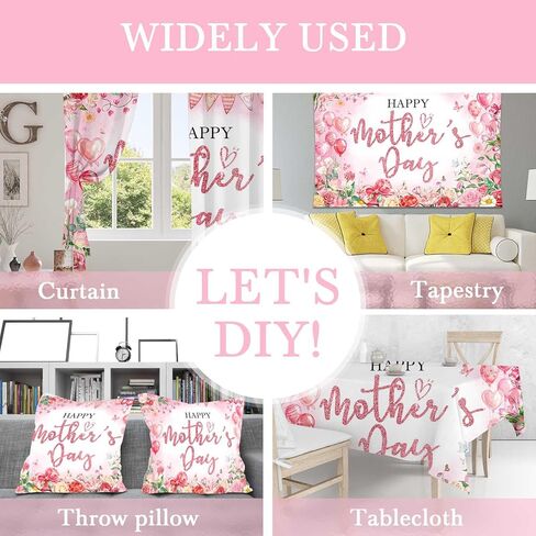 Mocsicka Happy Mother's Day Bakcdrop Pink Floral Mothers Day Party Decorations Banner for Women Festival Birthday Party Background Supplies Photo Booth Props (Pink, 7x5ft(82"x60")) in Kuwait