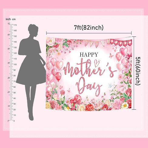 Mocsicka Happy Mother's Day Bakcdrop Pink Floral Mothers Day Party Decorations Banner for Women Festival Birthday Party Background Supplies Photo Booth Props (Pink, 7x5ft(82"x60")) in Kuwait