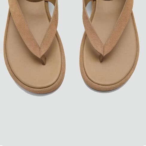 صنادل Agodor Khaki ذات نعل سميك للنساء، صنادل مسطحة بأشرطة كاحل قابلة للتعديل مع إبزيم، مريحة ومفتوحة عند الأصابع، أحذية صيفية كاجوال للشاطئ US7.5 in Kuwait