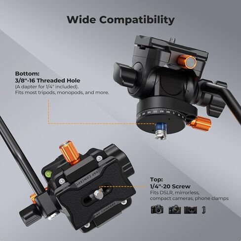 رأس سائل من K&F CONCEPT، رأس سائل ثلاثي القوائم بلاستيكي حريري ناعم لعموم 360 درجة وإمالة، رأس حامل ثلاثي خفيف الوزن متوافق مع Arca Swiss Max Load 7.6 رطل للسفر، التصوير في الهواء الطلق، مدونة الفيديو. FH-04 in Kuwait