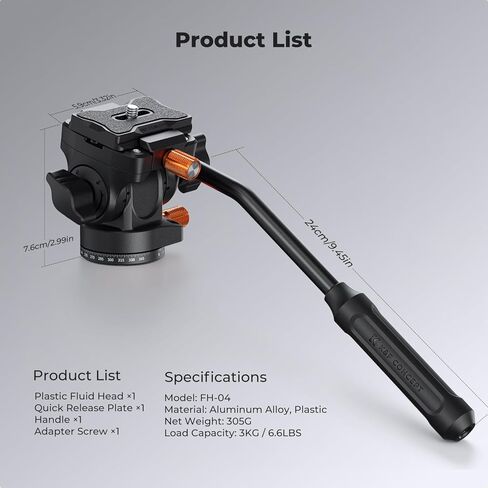 رأس سائل من K&F CONCEPT، رأس سائل ثلاثي القوائم بلاستيكي حريري ناعم لعموم 360 درجة وإمالة، رأس حامل ثلاثي خفيف الوزن متوافق مع Arca Swiss Max Load 7.6 رطل للسفر، التصوير في الهواء الطلق، مدونة الفيديو. FH-04 in Kuwait