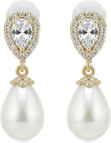 Mariell Pearl Bridal Wedding Drop Earrings with CZ Crystals for Brides, Bridesmaids, Birthday Gift in Kuwait