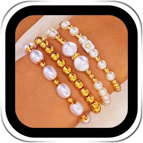 Gold Beaded Layered Bracelet Bohemian Clay Beads Stackable Bracelets 7PCS Stretch Bangle Set for Women and Men((P-02) in Saudi Arabia