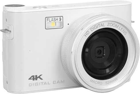 4K Digital Camera for Photography, Autofocus 64MP 18X Zoom Vlogging Camera with Flash 3inch TFT Touchscreen, Compact Travel Video Camera Digital Point and Shoot Camera (White) in Saudi Arabia