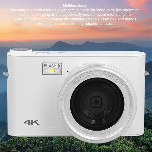 4K Digital Camera for Photography, Autofocus 64MP 18X Zoom Vlogging Camera with Flash 3inch TFT Touchscreen, Compact Travel Video Camera Digital Point and Shoot Camera (White) in Saudi Arabia