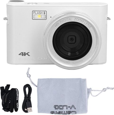 4K Digital Camera for Photography, Autofocus 64MP 18X Zoom Vlogging Camera with Flash 3inch TFT Touchscreen, Compact Travel Video Camera Digital Point and Shoot Camera (White) in Saudi Arabia
