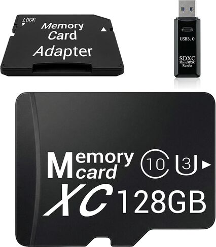 بطاقة Micro SD سعة 128 جيجابايت مع محول ومجموعة قارئ USB 3.0، وذاكرة ممتدة V30 لكاميرا أمان المنزل وتسجيل حلقة كاميرا داش (منفذ USB-A) in Kuwait