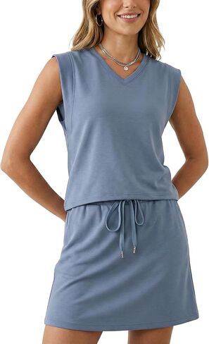 GRECERELLE 2026 Women Summer Casual 2 Piece Outfits Skort Sets Sleeveless V-Neck Top & Tennis Skirt with Pockets for Athletic in Saudi Arabia