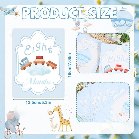 12pcs Boy Watercolor Milestone Cards, 18x13.5cm/7.08x5.3in 12 Style Baby Boy Monthly Milestone Cards Month Signs for Baby Shower Newborn Picture Photo Prop in Kuwait
