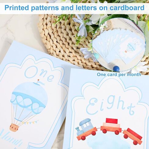 12pcs Boy Watercolor Milestone Cards, 18x13.5cm/7.08x5.3in 12 Style Baby Boy Monthly Milestone Cards Month Signs for Baby Shower Newborn Picture Photo Prop in Kuwait