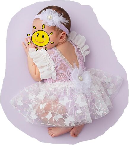 Zeroest Newborn Photography Outfits Girl, Baby Girl Photoshoot Props, Newborn Lace Romper with Headband Set for Photo Shoot in Saudi Arabia