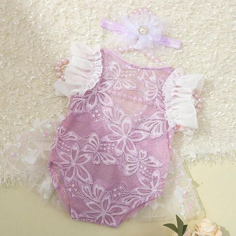 Zeroest Newborn Photography Outfits Girl, Baby Girl Photoshoot Props, Newborn Lace Romper with Headband Set for Photo Shoot in Saudi Arabia