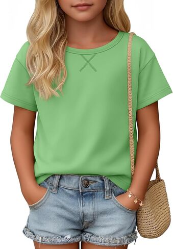 Girls Short Sleeve T Shirts Kids Summer Round Neck Tops Loose Fit Simple Basic Tees 5-14 Years in Saudi Arabia