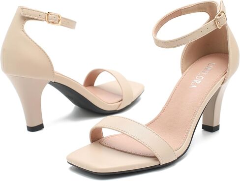 Women's Square Toe Heels Dressy Open Toe Strappy Ankle Strap Sandals Mid Heel Comfortable Dress Wedding Shoes for for Prom Party, Bride & Bridesmaids in Saudi Arabia